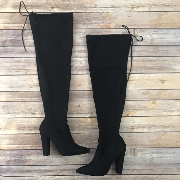 JustFab Shoes - JustFab Over The Knee Heeled Boots Black